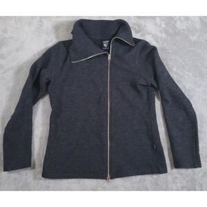 Kuhl Merino Wool Sweater Women's Medium Asymmetrical Full Zip Gray Cowl Neck